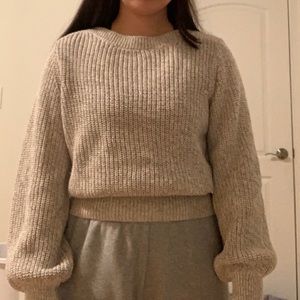 H&M Rib-Knit Sweater Light Beige Melange XS